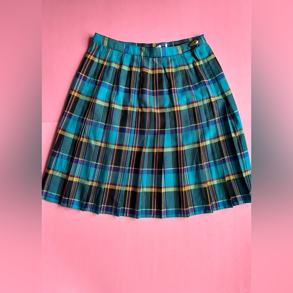 LAST CHANCE Norton McNaughton Teal Vintage Academia Plaid Pleated Midi Skirt